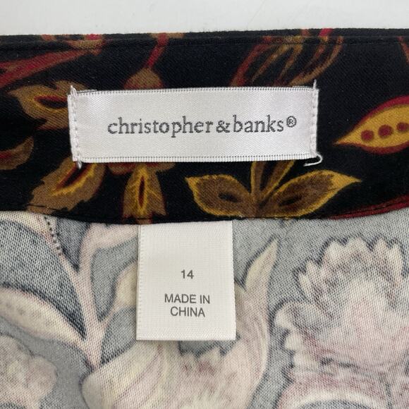 Christopher & Banks Wrap Skirt 14 Black Red Gold Floral Midi Side Button & Top - Picture 7 of 9